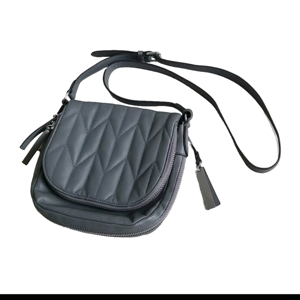 Vince Camuto Gray Quilted Chevon Fold Over Baily genuine leather Bag